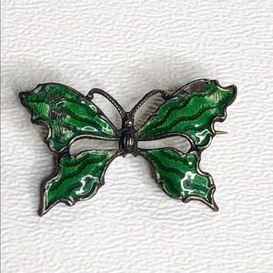Vintage Sterling Silver Green Butterfly Brooch Pin